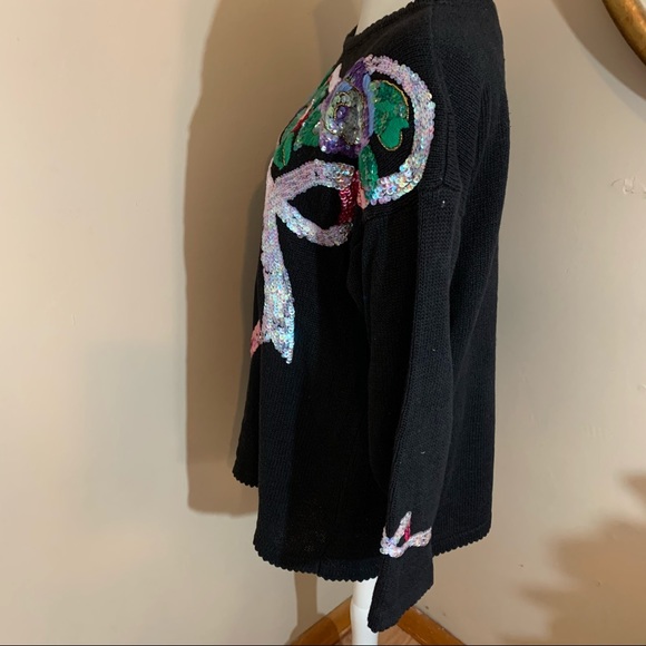 Kithie Lee sequins black sweater vintage size L - Picture 3 of 9